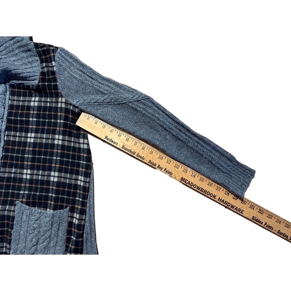Anthropologie Moth Derry Plaid Cable Knit Sweater Full Zip Hooded Jacket Small S - Picture 5 of 6